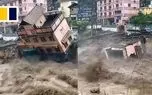 ببینید؛ فرو ریختن خانه‌های ساحلی پس از بارندگی شدید در چین