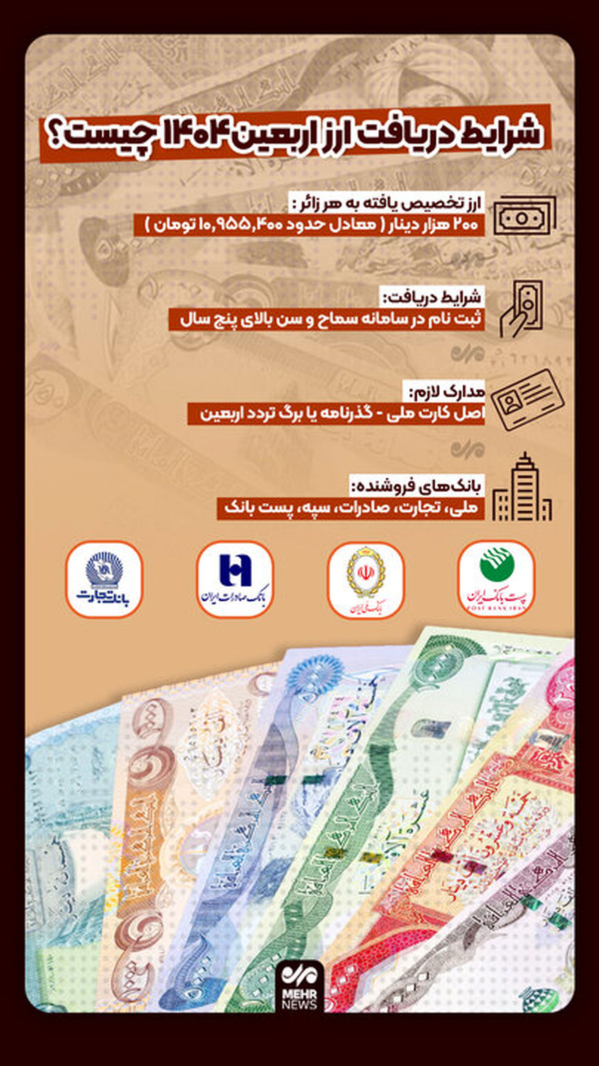 شرایط دریافت ارز Arbaeen چیست؟