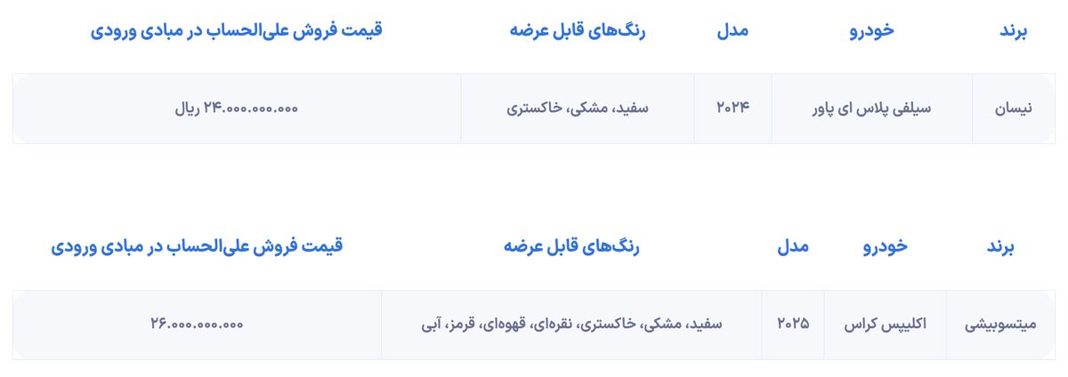 شرایط فروش موتور میتسوبیشی و نیسان سیلفی آریان