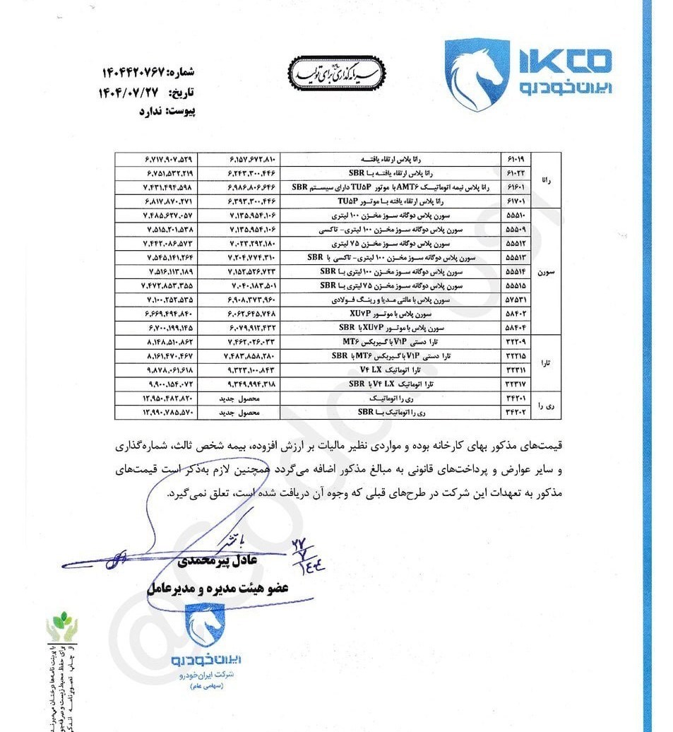 قیمت جدید 43 محصول ایران خودرو افزایش یافت