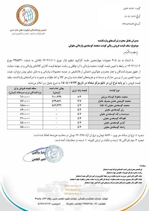 قیمت گوشت