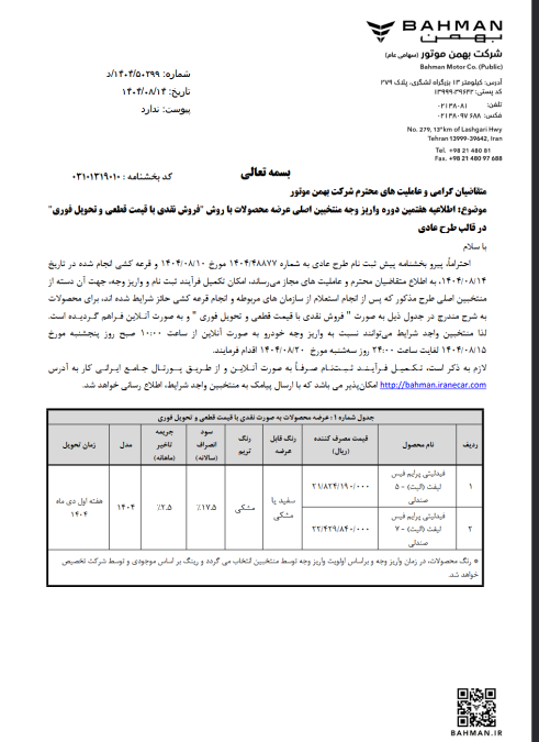 مرحله هفتم تکمیل پرداخت برگزیدگان اصلی طرح فروش نقدی با قیمت قطعی در سه طرح
