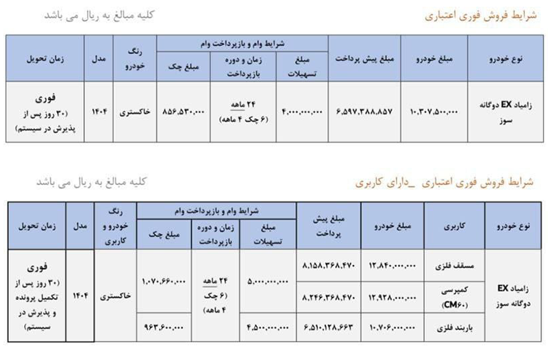 شرایط فروش زامیاد EX
