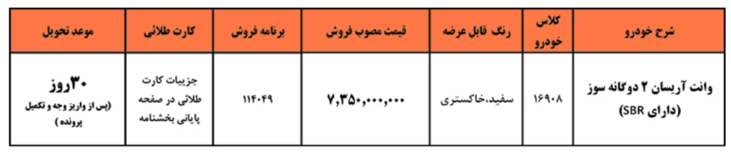 شرایط فروش آریسان 2 دوگانه سوز با تحویل فوری و افزایش قیمت (آبان 1404)