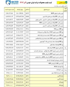 قیمت کارخانه محصولات ایران خودرو (18 آذر)