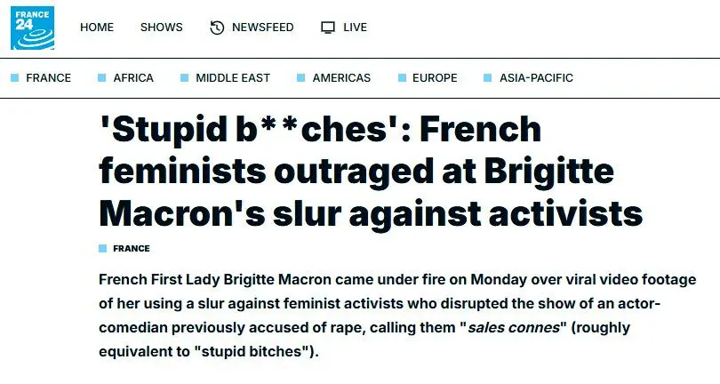 فحاشی رکیک همسر مکرون به فمینیست‌های فرانسه