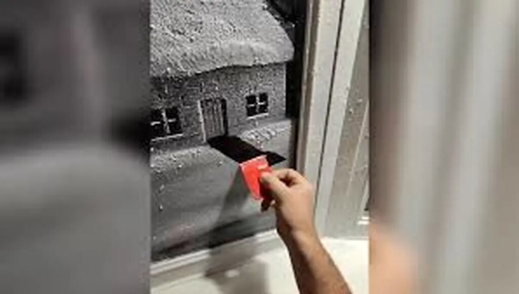 هنرمند بریتانیایی با اسپری برف پنجره ها را رنگ می کند/فیلم