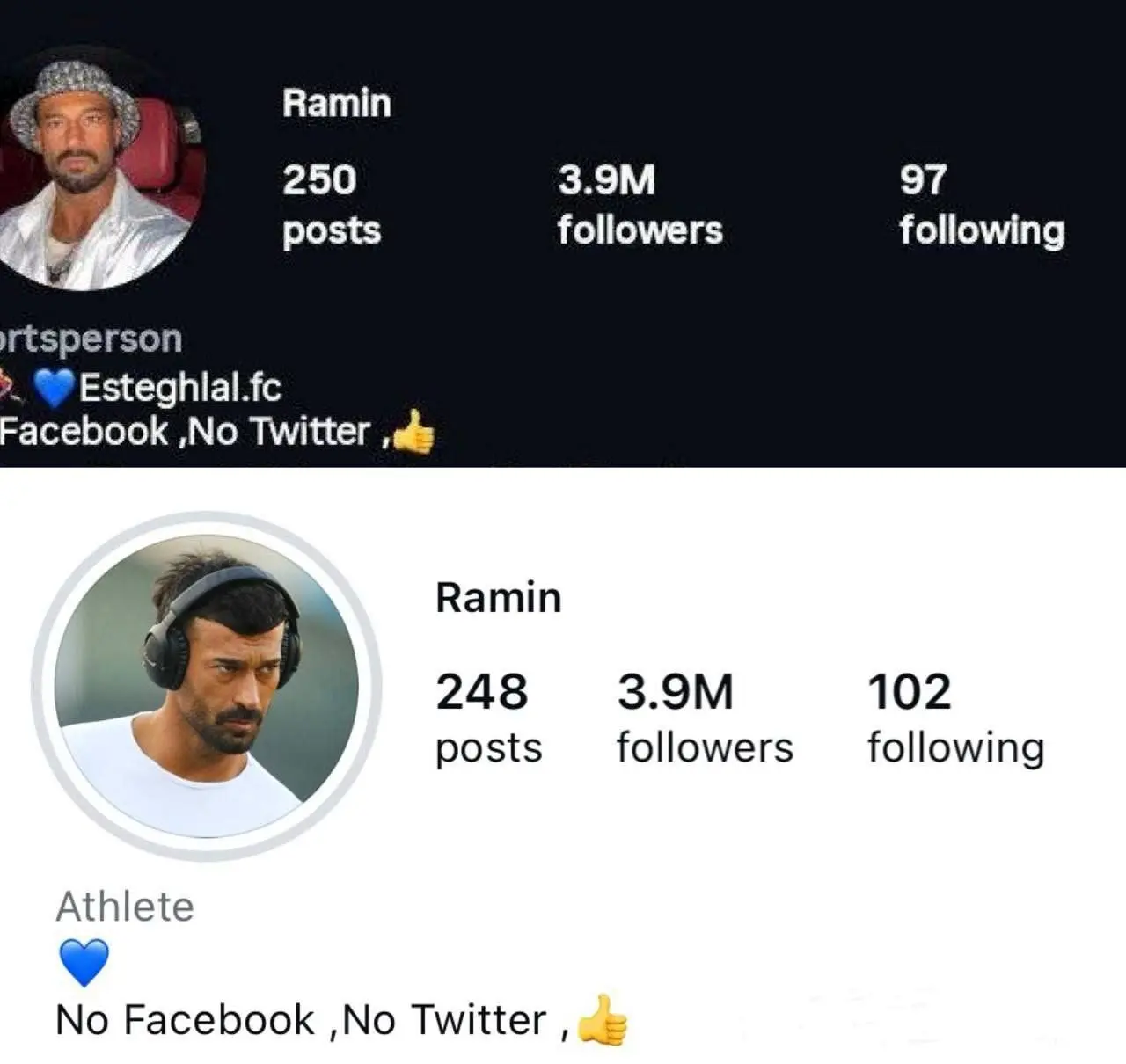 عکس اقدام جنجالی رضاییان در اینستاگرام/ رامین نام استقلال را حذف کرد